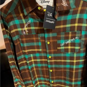 Cakeworthy Goofy movie flannel Plaid Button-Up Shirt- NWT